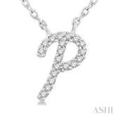 1/20 ctw Initial 'P' Round cut Diamond Pendant With Chain in 14K White Gold